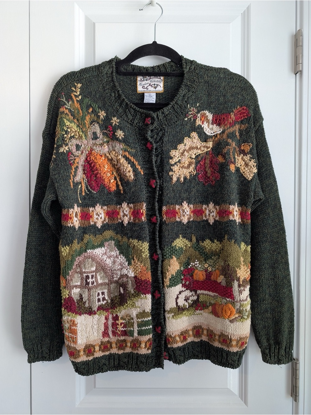 Heirloom Collectibles Women’s Fall Thanksgiving Knit Cardigan Green Size Small